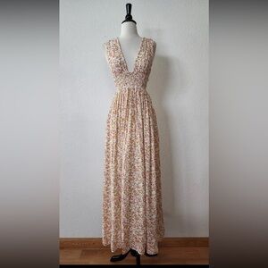 Anthropologie Maxi Dress New Size Large White Floral Cut Out Smocked Boho